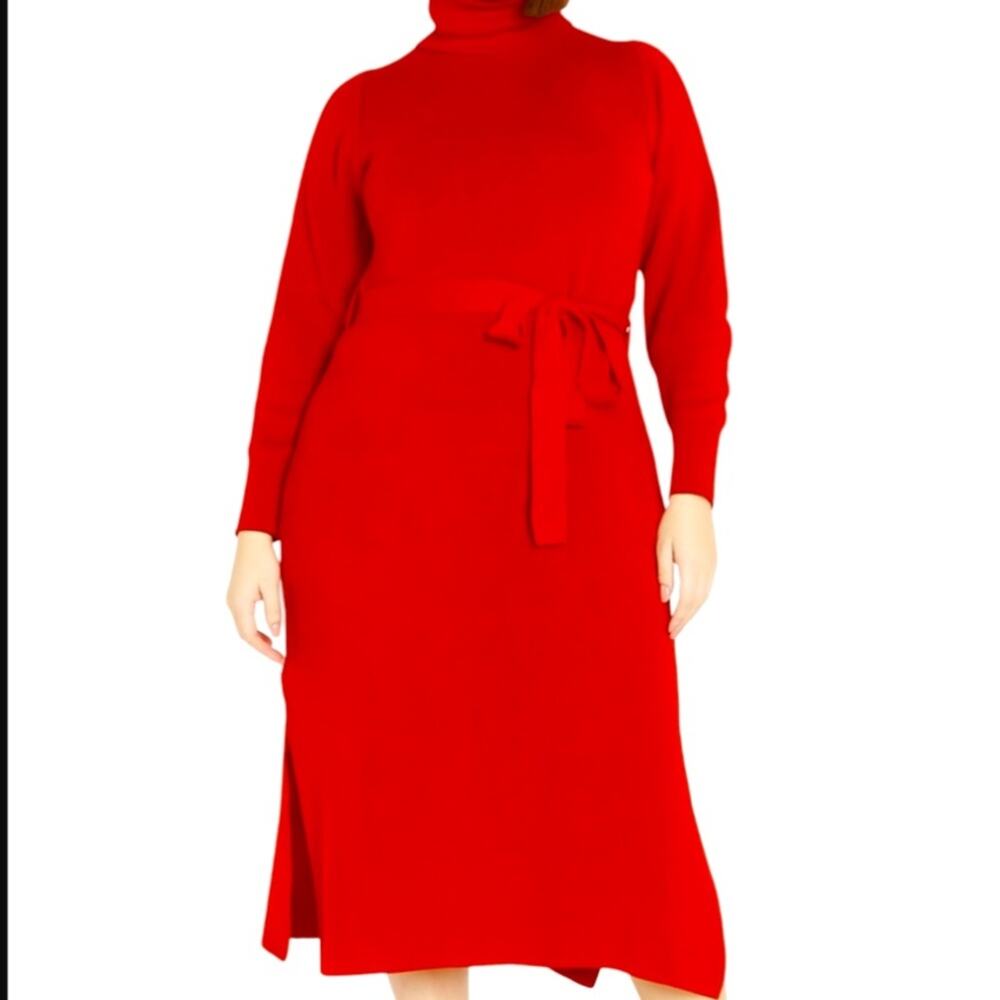 City Chic Kara Long Sleeve Sweater Dress - Sexy Red Sz 16